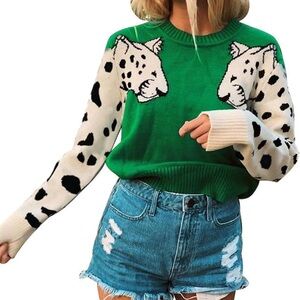 White tiger sleeve sweater crewneck plus size 4X